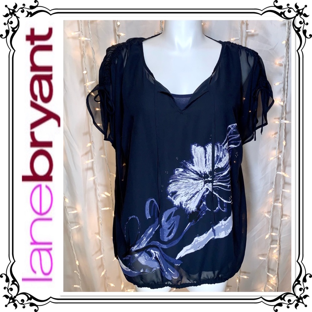 LANE BRYANT ⭐️ Sheer Chiffon Watercolor Floral Blouse
